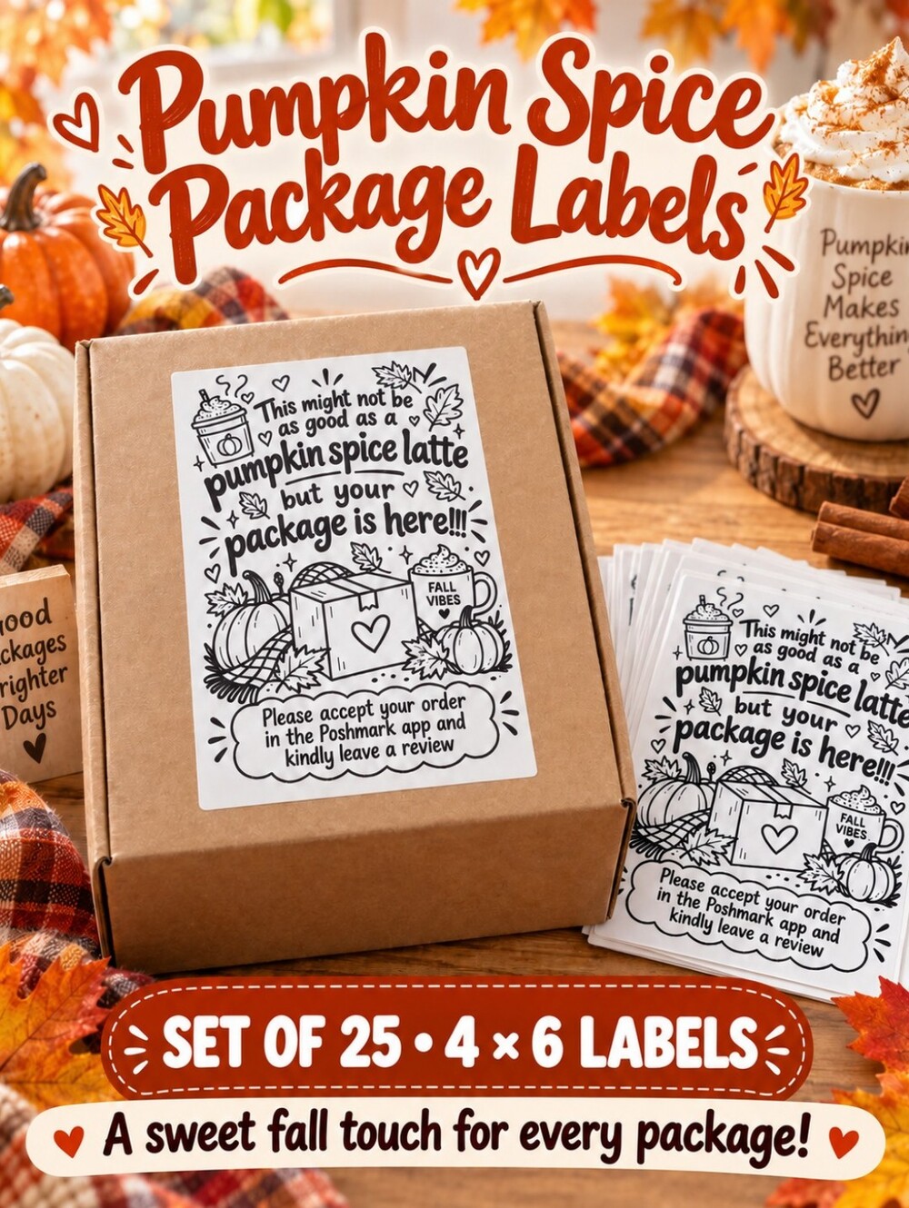 Pumpkin Spice Fall Package Labels 4x6 Set of 25